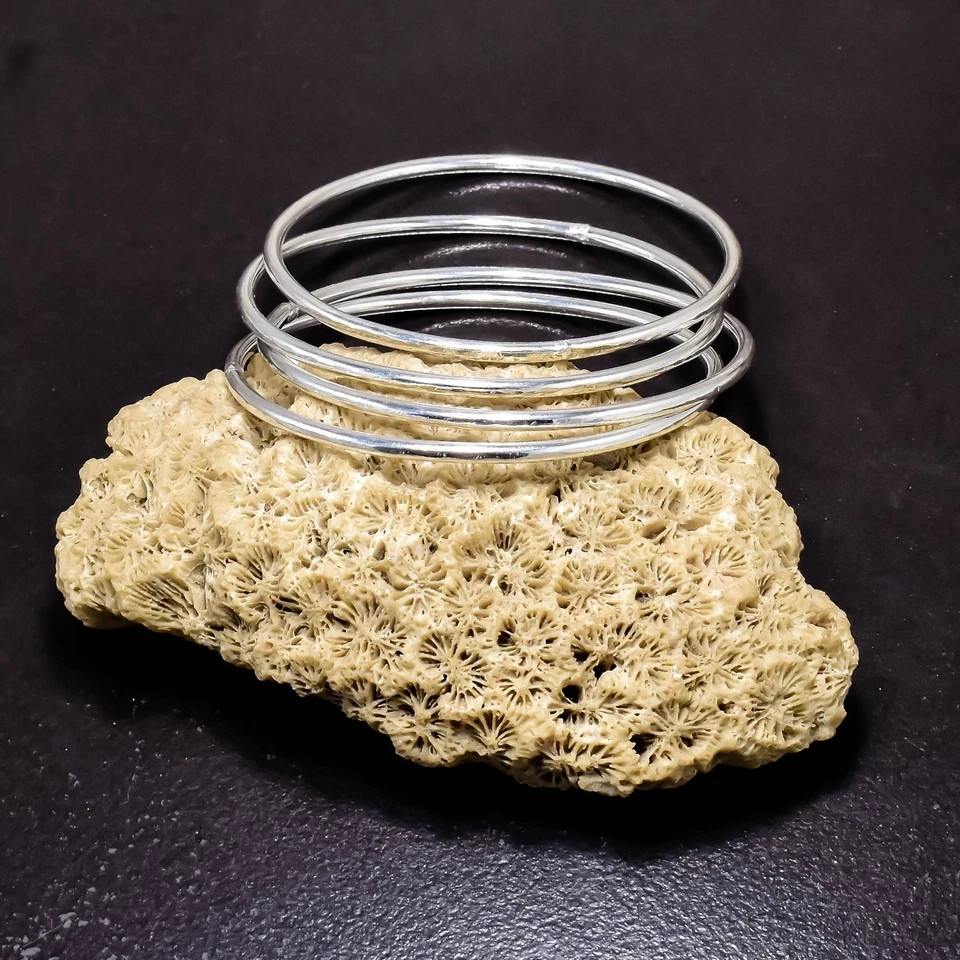 Solid 925 Sterling Silver Bangles, Beautiful Bangles Stacking Set of 4 Bangles