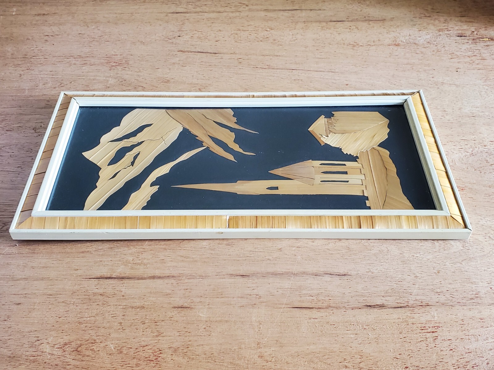 Mountain Scene Church Wall Art Hanging Decor Unsure Unusual Vintage Bamboo Inlay