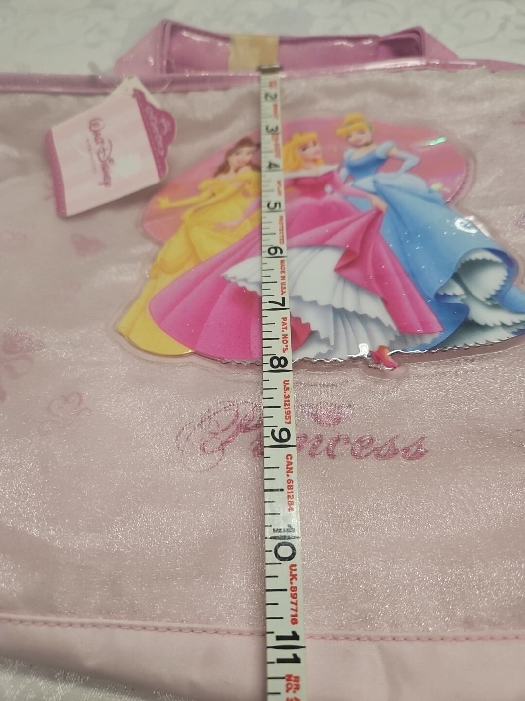 Disney Princess' Glitter Tote Bag Satin Pink Girls 11X12 NEW