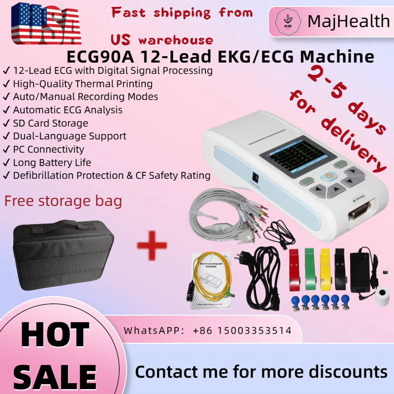 Touch Screen ECG90A EKG Machine:12-Lead, Single Channel, USB, Software & Printer