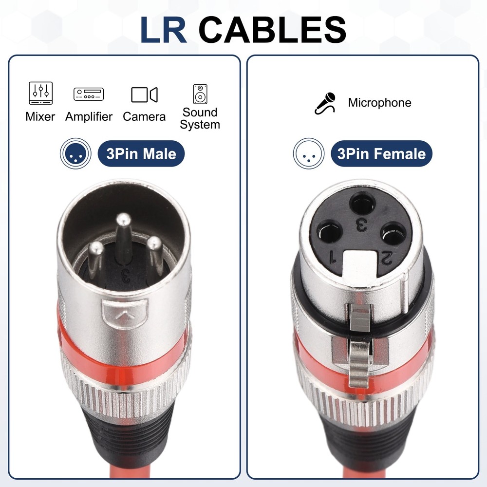 6 Pcs XLR Cables, 1.5 ft Microphone Cable for Live Recording Studios, Red