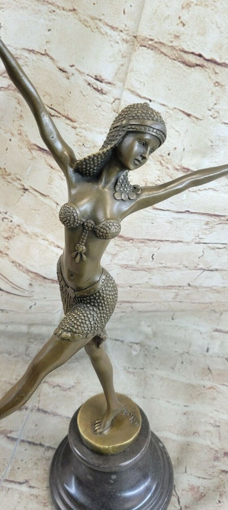 SIGNED NUDE DANCER SOLID BRONZE SCULPTURE STATUE FIGURINE FIGURE MARBLE ARTWORK