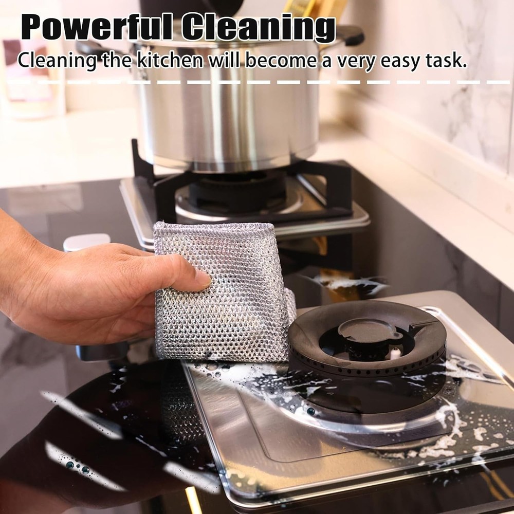 12 Argyle Pattern Steel Wire Cleaning Cloths - Triple-Layer Power for Kitchens