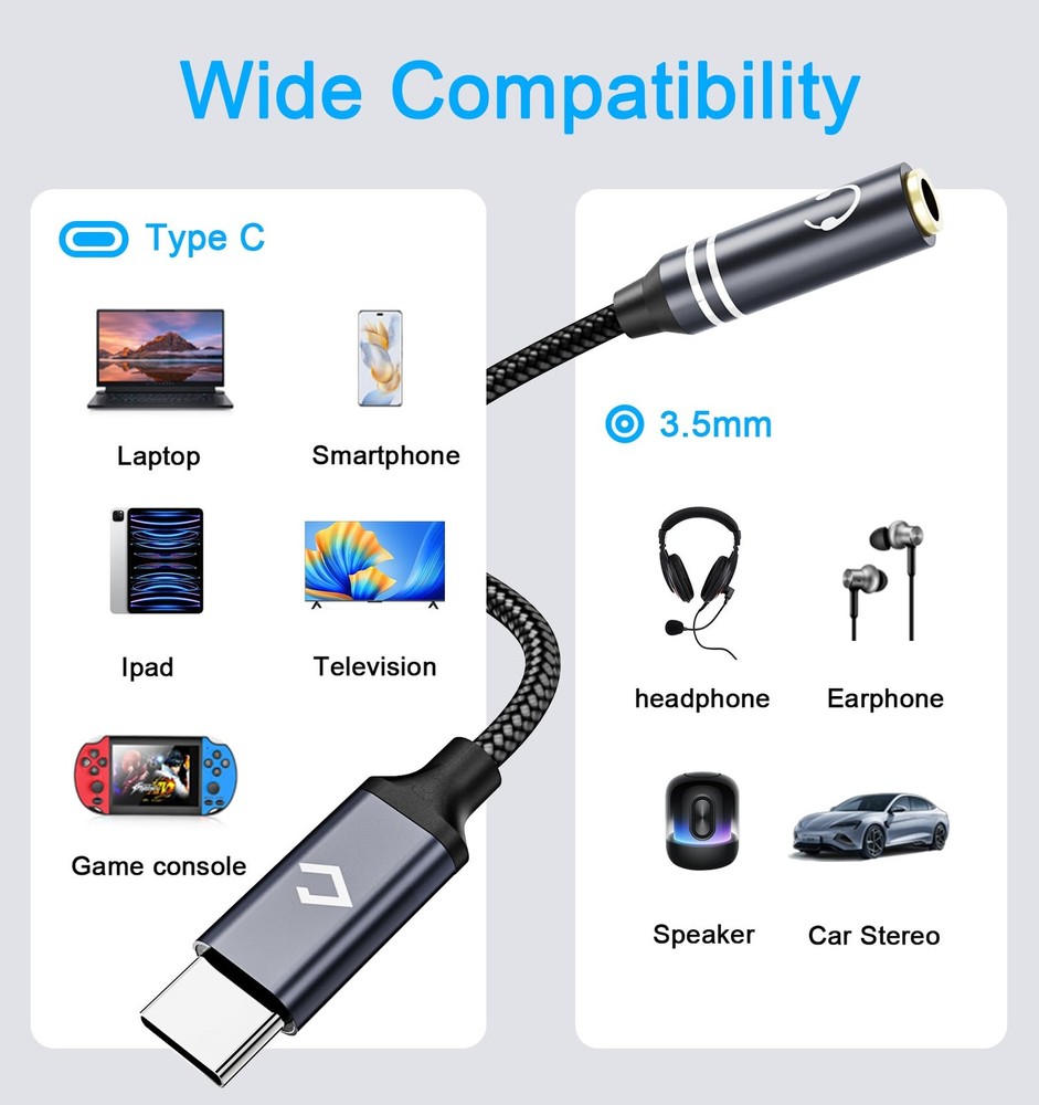 2 Pack USB Type C to 3.5mm Headphone Jack Audio Adapter, C Blue Black