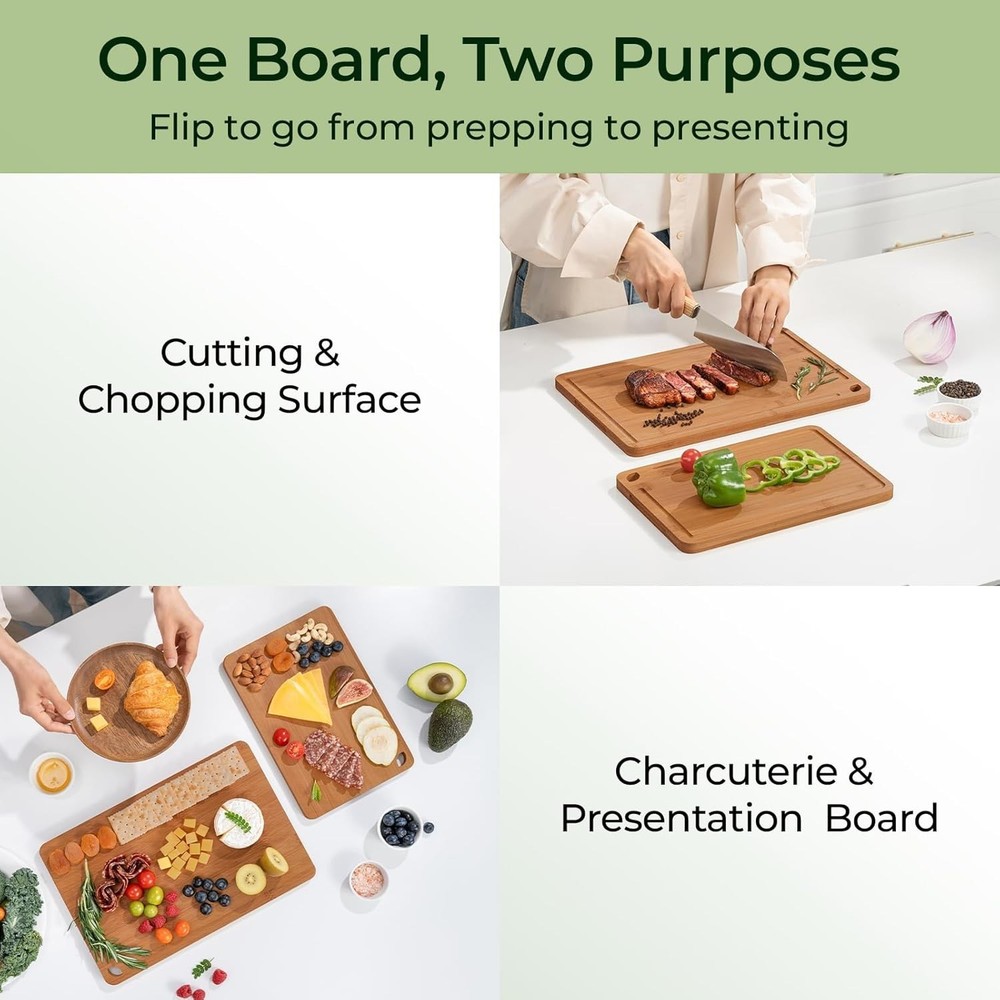KeeCHEE® 2-Pcs Dark Carbonized Bamboo Cutting Board