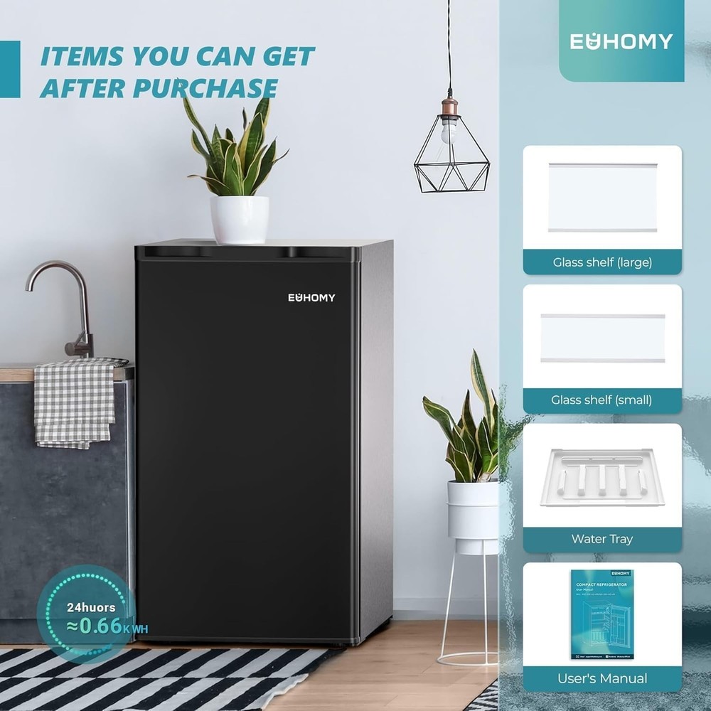 3.2 Cu.Ft Mini Fridge with Freezer, Single Door Compact Refrigerator, Adjusta...