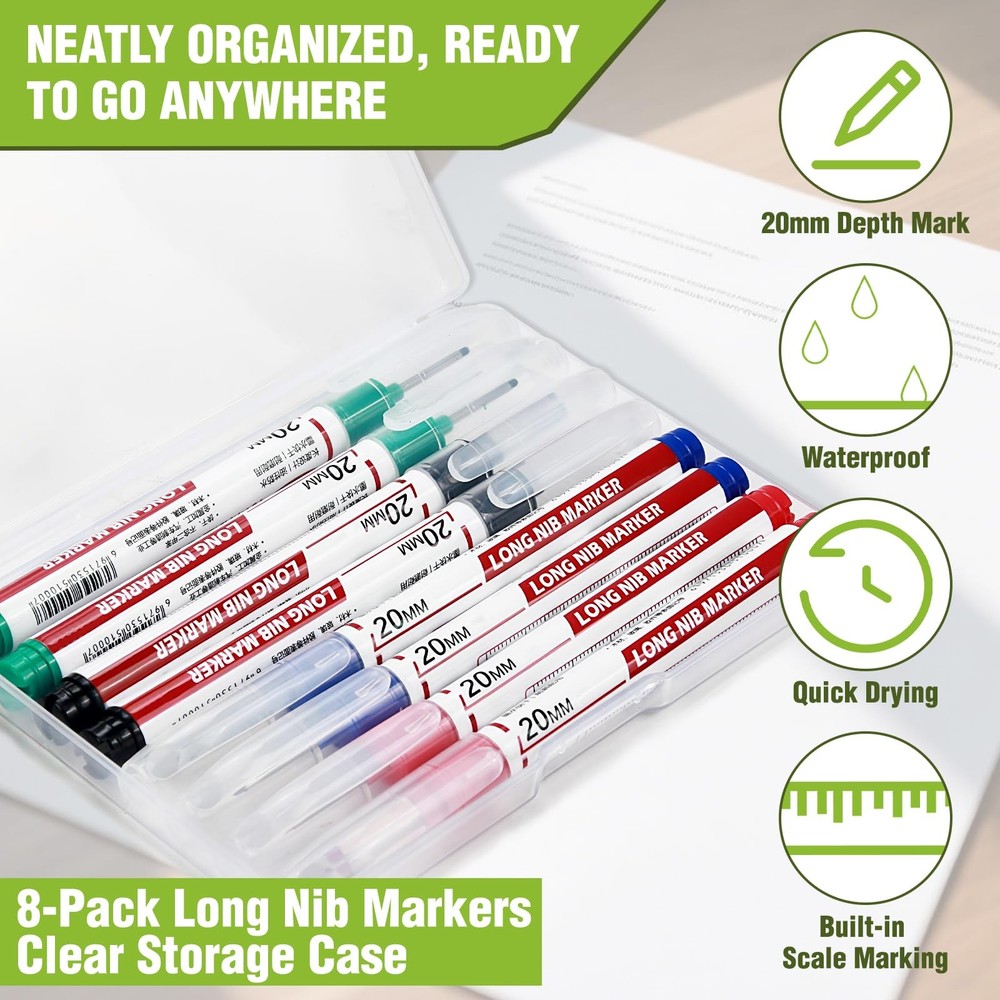 8pcs Long Nib Marker, Long Head Deep Hole Marker Pens, Waterproof Constructio...