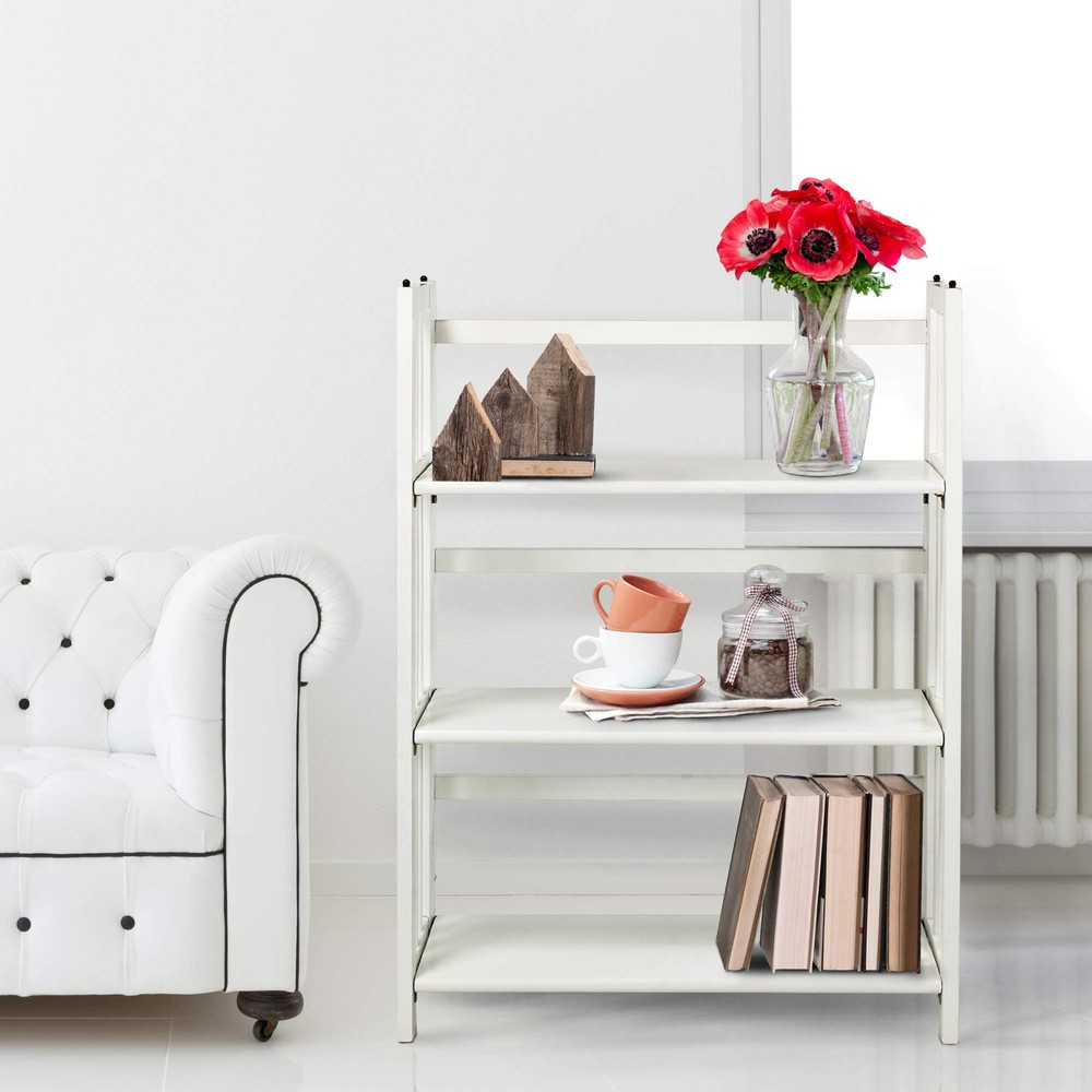 Casual Home 3-Shelf 27.5" Wide Folding Stackable Bookcase, White