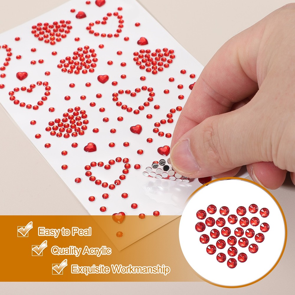 6Sheets Heart Gem Sticker, Face Gem Stickers, Silver