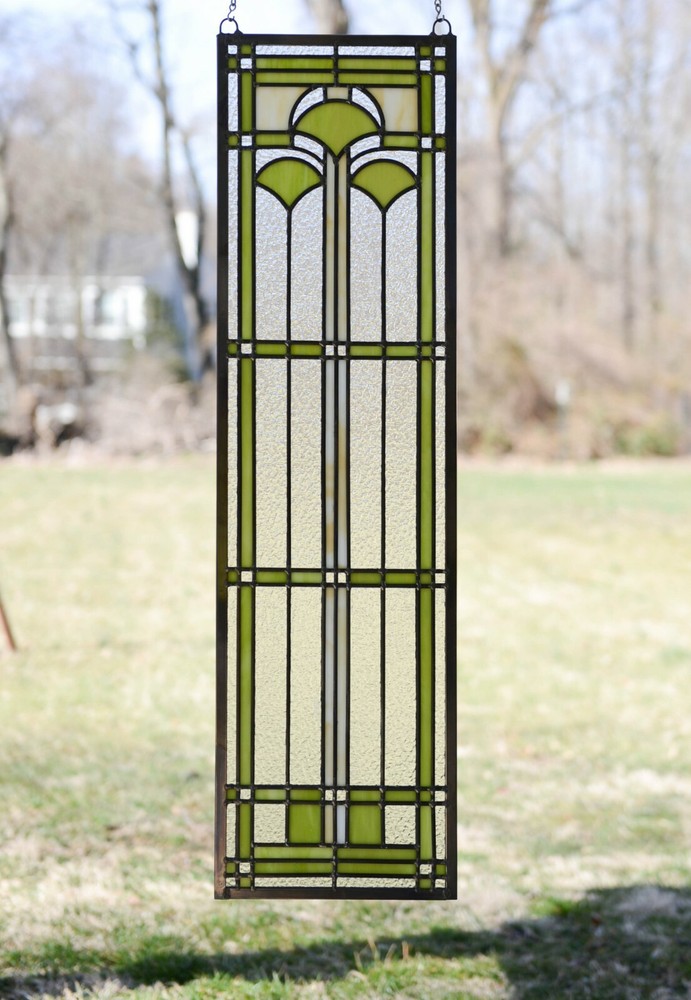 10" x 35.25" Handcrafted stained glass window panel Ginkgo leaf