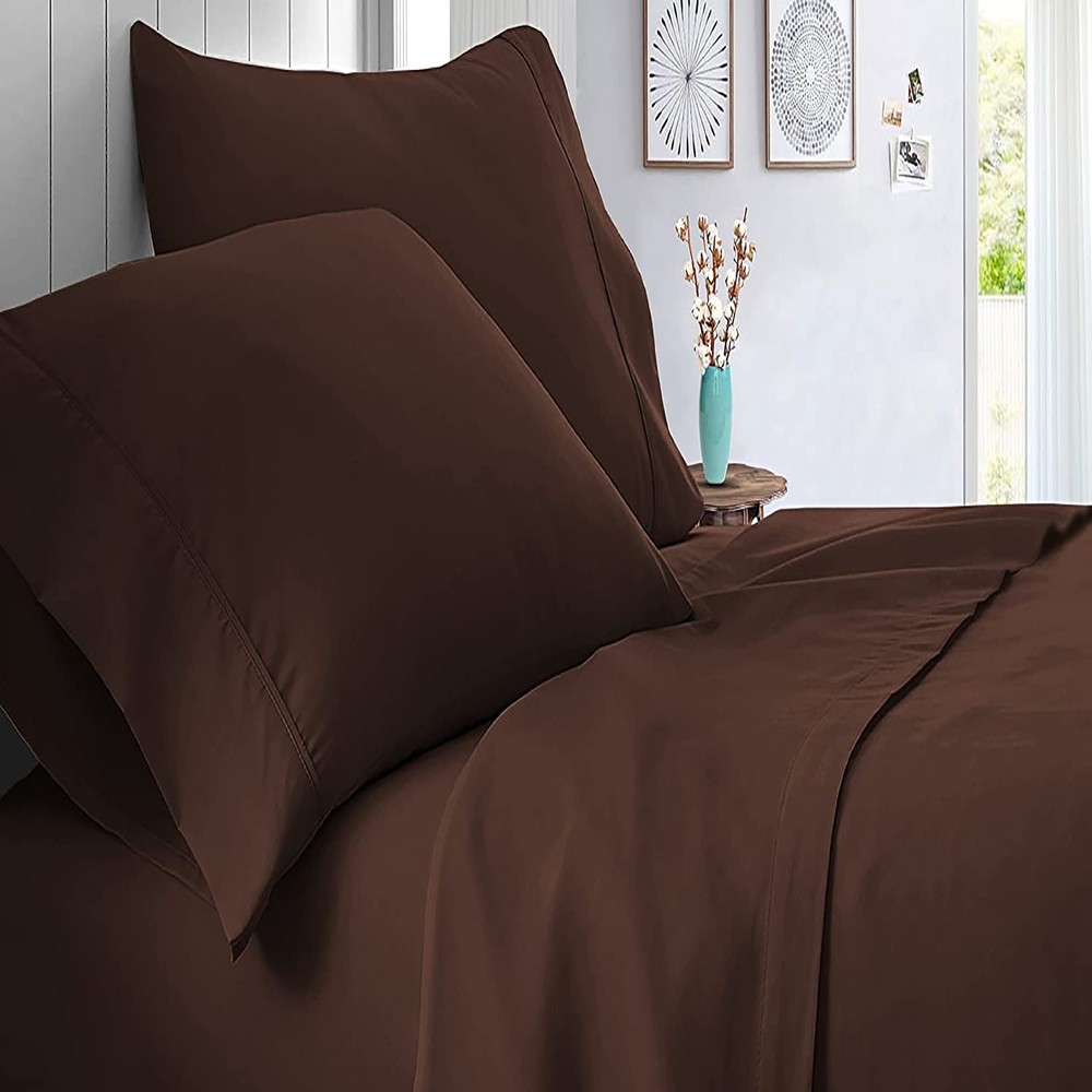 12"- 15" Extra Deep Pocket 4 PCs Sheet Set 100% Cotton Cal King Size - Chocolate