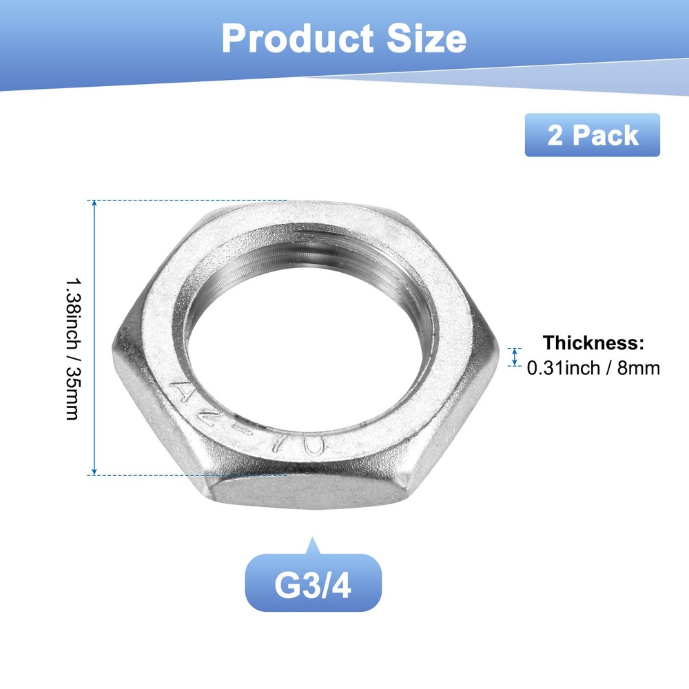 2-Pack Cast Pipe Fitting Hex Locknut, G3/4 Female Thread Hex Locking Nut