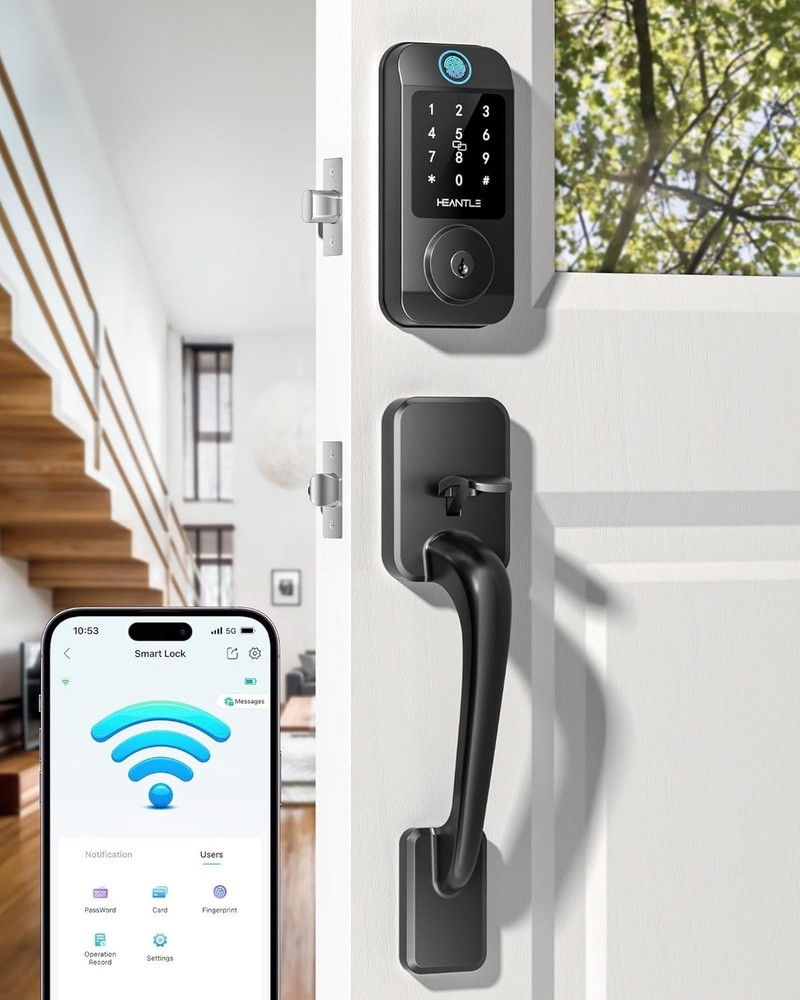 WiFi Smart Front Door Lock Handle Set Fingerprint Keyless Entry Digital Deadbolt