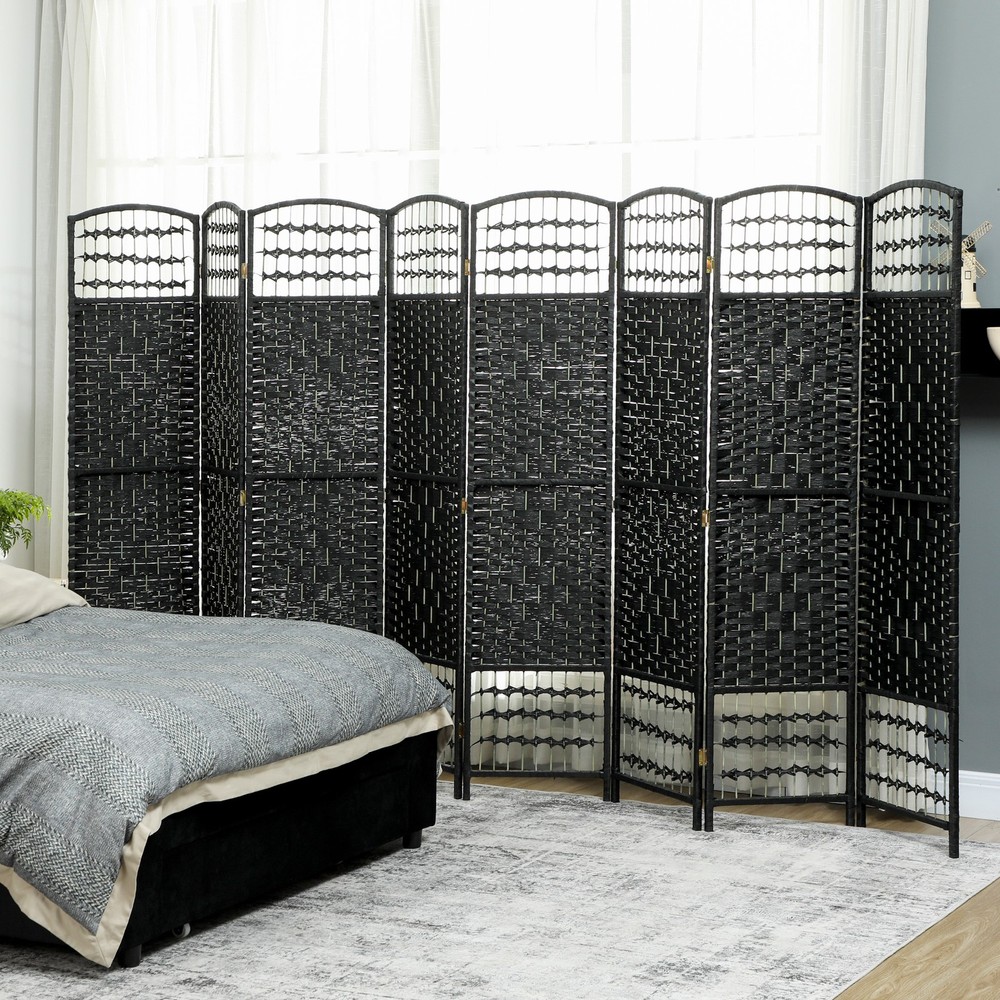 8 Panel Room Divider, Folding Screen, 5.6', Black