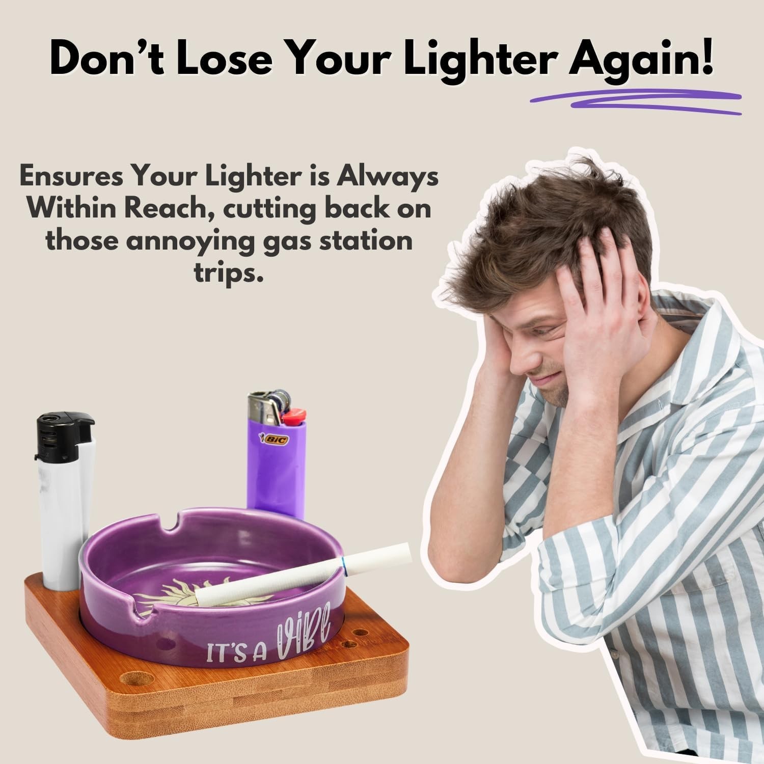 Cute Ashtray with Lighter Holder Ceramic Ashtray with Lid Windproof Odorless Sun