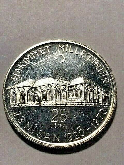 1970 Turkey 25 Lira Silver Proof #609
