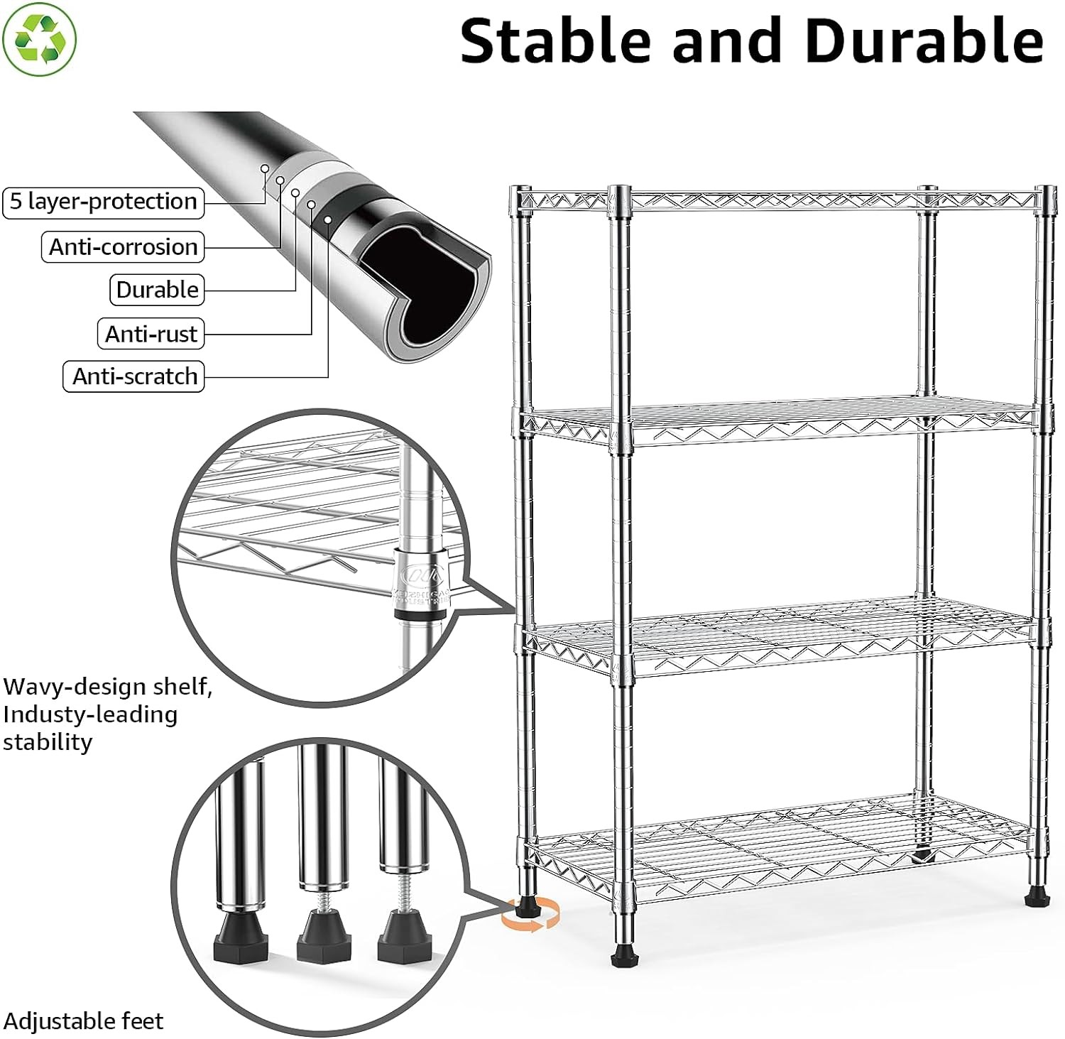 4Tier Steel Wire Storage Shelving 5-Tier Utility Shelving Unit with Wheels