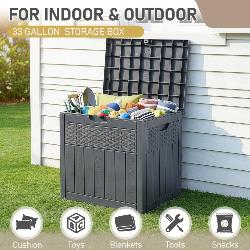 33 Gallon Deck Box Outdoor Storage Box with Lockable Lid Easy Assembly Durable