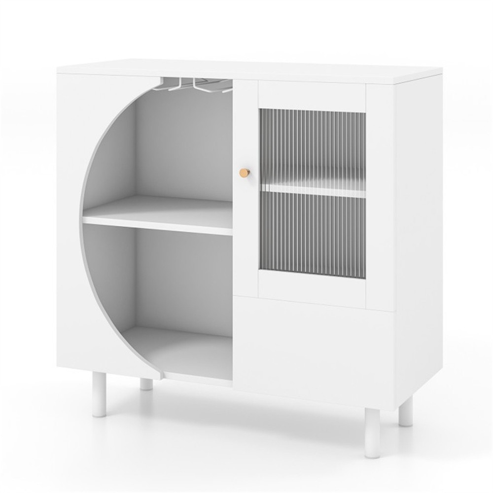 Buffet Sideboard Storage Cabinet with Drawer & Crescent-shaped Flap Versatile