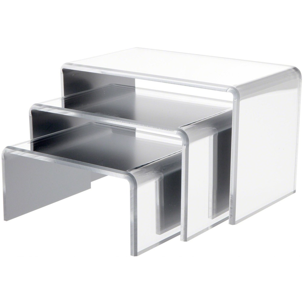 Plymor Mirrored Acrylic Rectangular Display Risers, 4" Deep Assortment, Set of 3