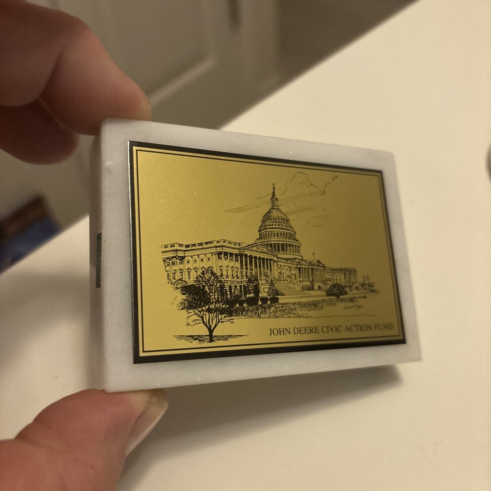 Vintage Italian Marble John Deere Civic Actions Fund Rectangular Paperweight EUC