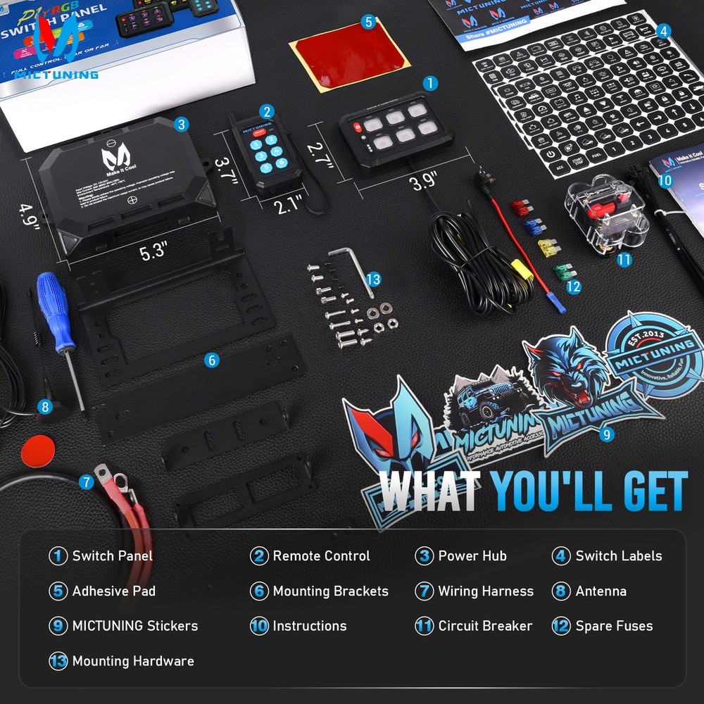 MICTUNING 6/8/12 Gang Switch Panel - Wireless APP Remote Switch Control Circuit