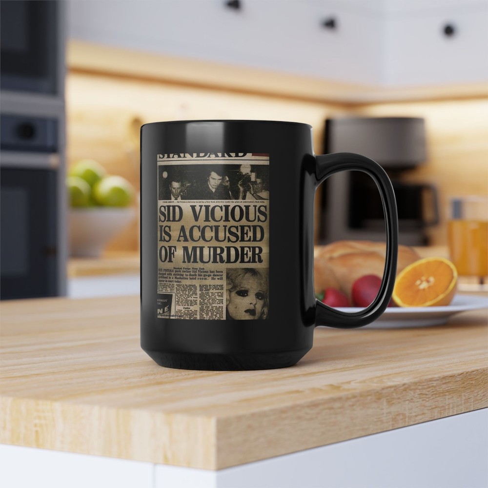 Sid Vicious Accused of Murder Black Mug 15oz