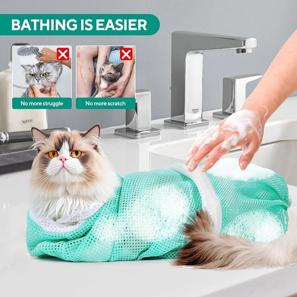 Cat Bag for Bath Adjustable Breathable Mesh Pet Restraint Bag