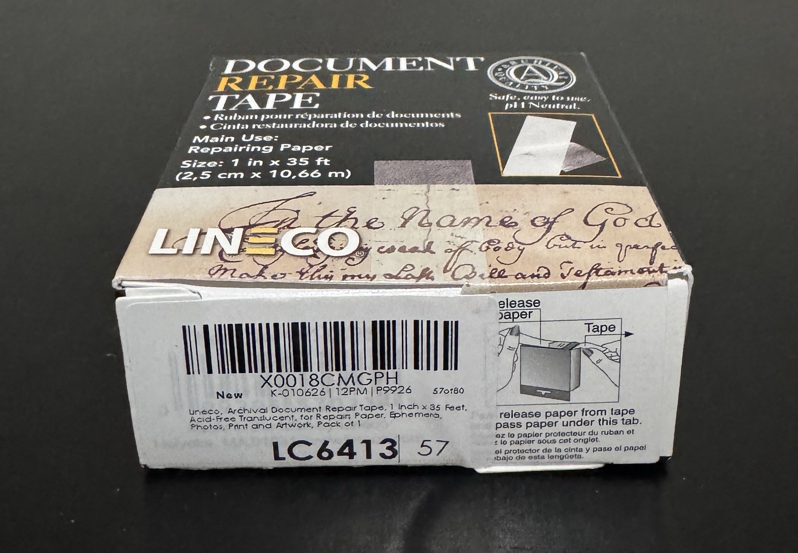 Lineco Archival Document Repair Tape Repairing Paper 1in x 35ft NIB