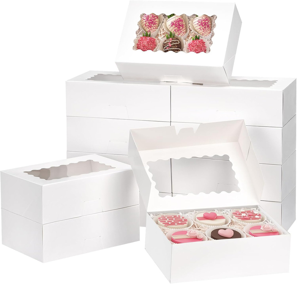 28Pcs Cookie Boxes with Window, 9X6X3 Inch White Bakery Boxes Dessert Container
