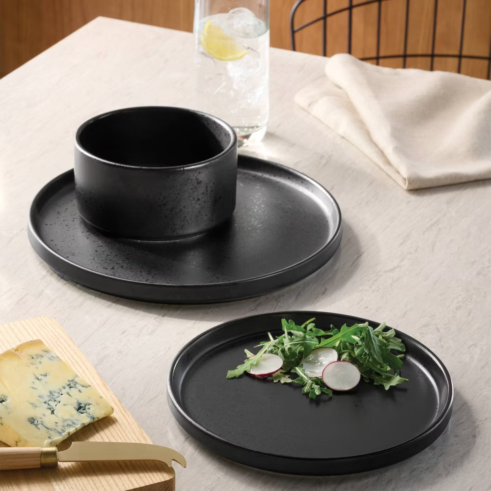 12pc Stoneware Stella Dinnerware Set Black - Threshold