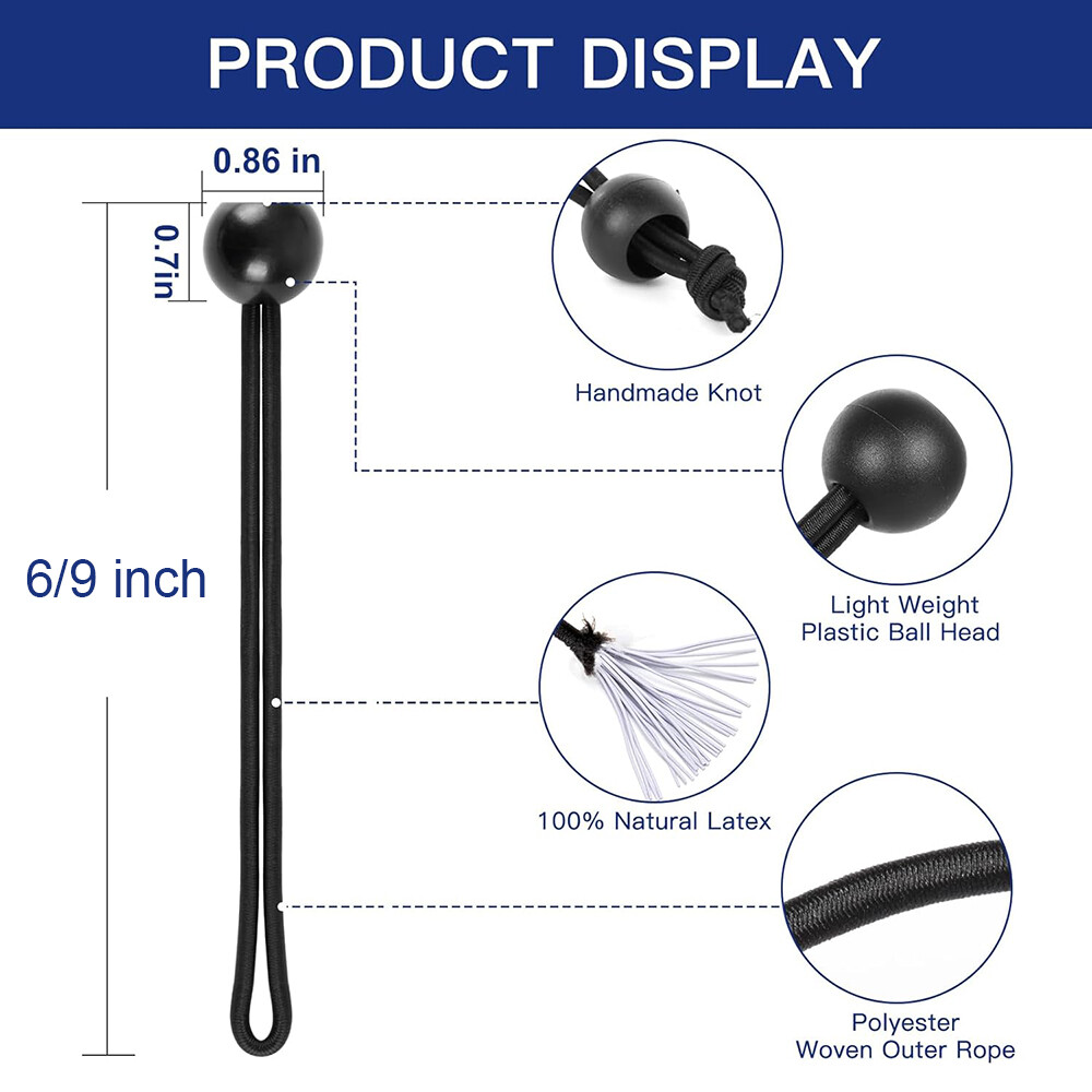 25-100 Pcs 6" 9" Black Ball Bungee Bungie Cord Canopy Tarp Tie Downs Straps US