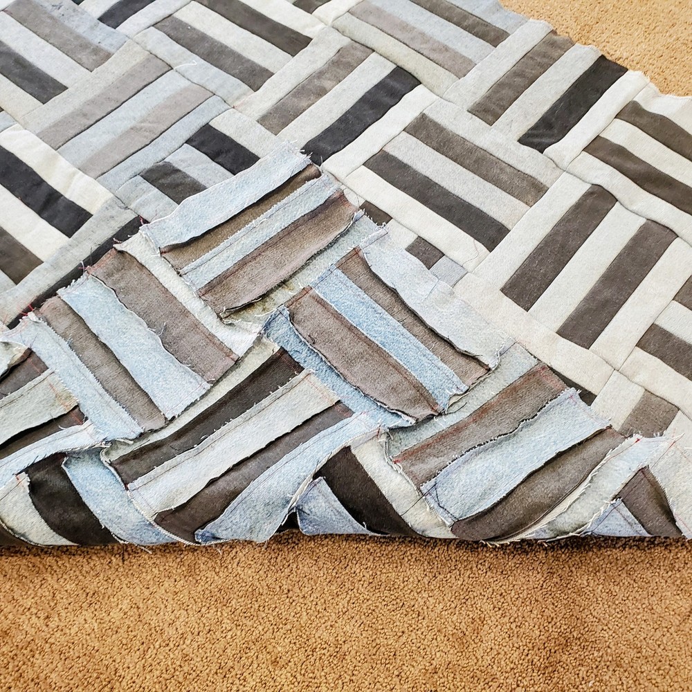Handmade Upcycled Blue & Black Jean Denim Quilt Top 60x45 – Patchwork Throw