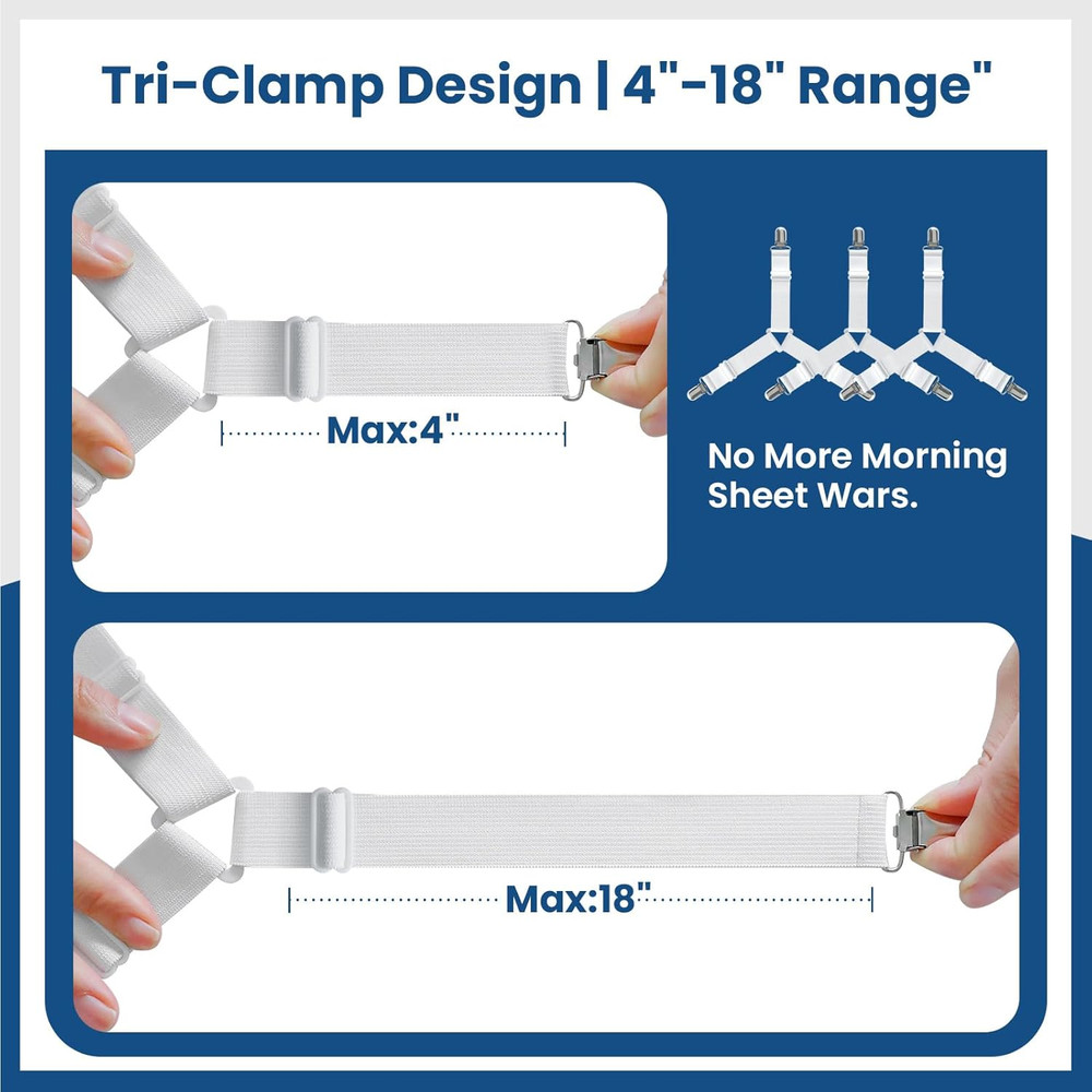 4 PCS Bed Sheet Straps – Adjustable Corner Clips to Keep Fitted Sheets in Place