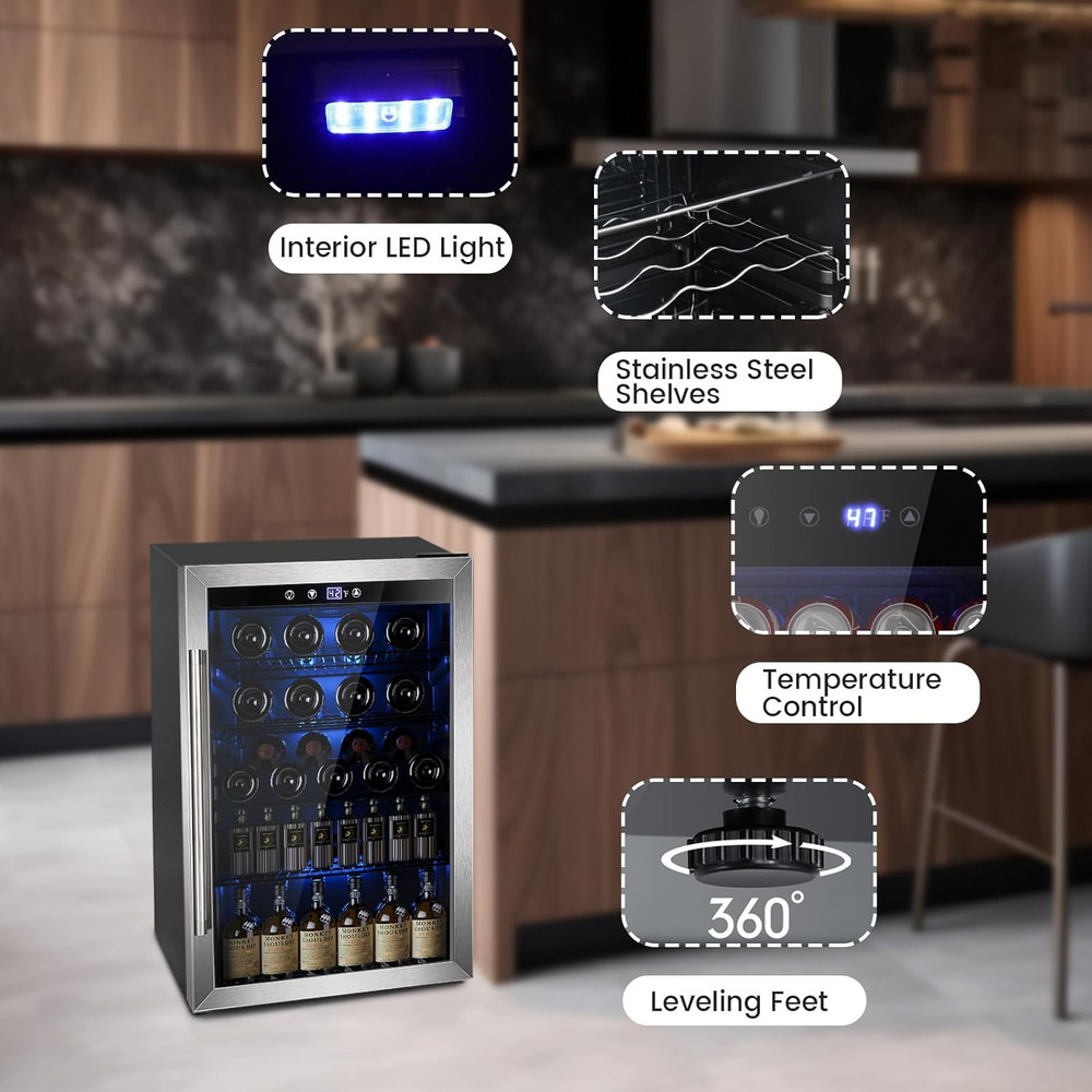 Large Beverage & Wine Fridge with Smart Temp Control & Child Lock