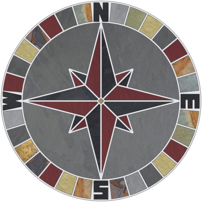 20" Tile Mosaic Medallion Mariners Compass Gray Multi Slate Backsplash Flooring