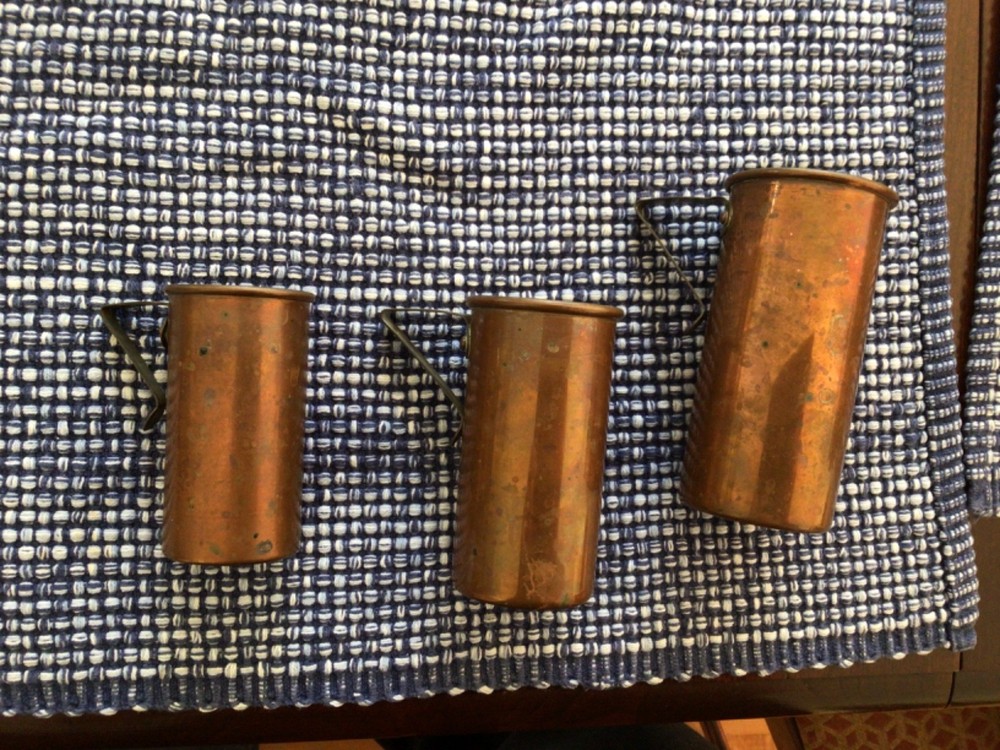 3 Vintage ODI Copper Tall Stacking Nesting Measuring Liquid Cups 1970's