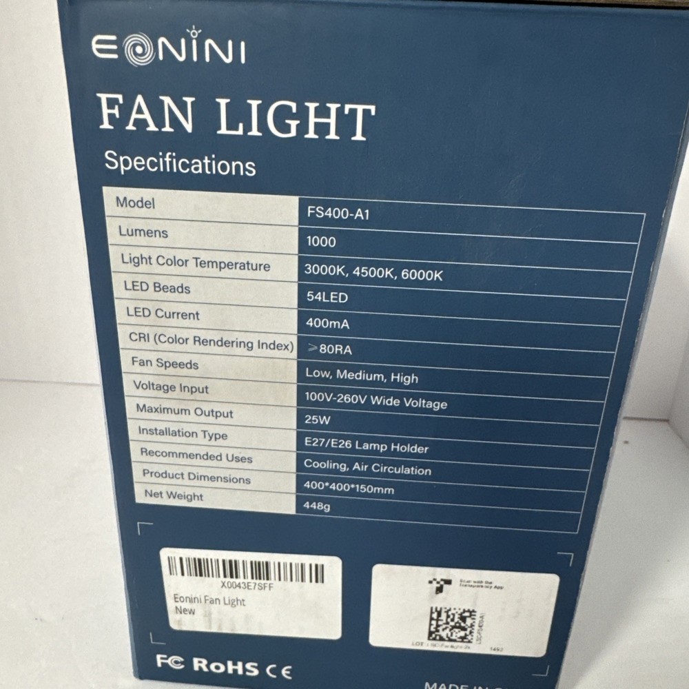Eonini fan light Add a ceiling fan anywhere (open box return) TESTED 100%.