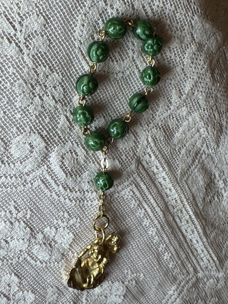 Vintage Green St Christopher Catholic Devotional Chaplet Rosary