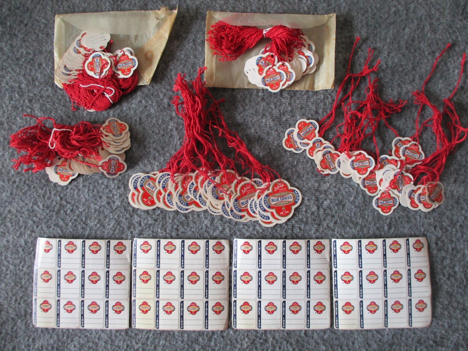 BELKNAP BLUE GRASS VINTAGE SALES STICKERS & PAPER PRICE TAGS - HUGE LOT - 200++