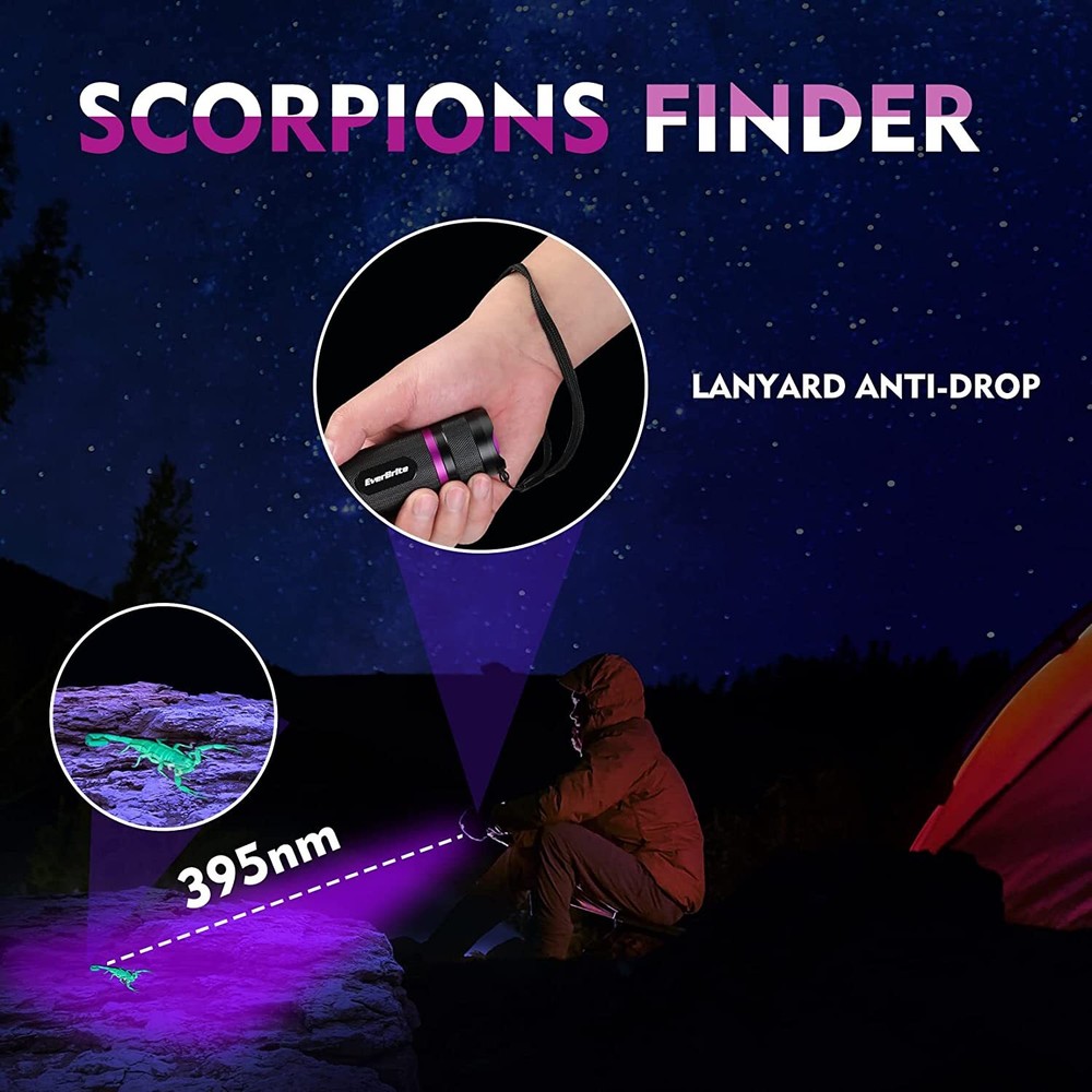 EverBrite Black Light Flashlight UV Flashlights Batteries Include Aluminum LED