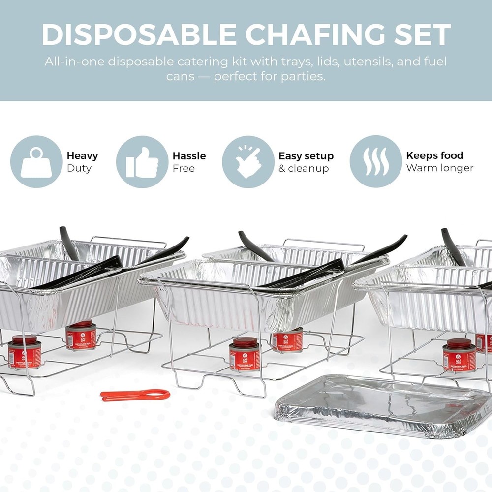 Large Full Size 33-Pcs Disposable Chaffing Buffet with-Covers, Utensils