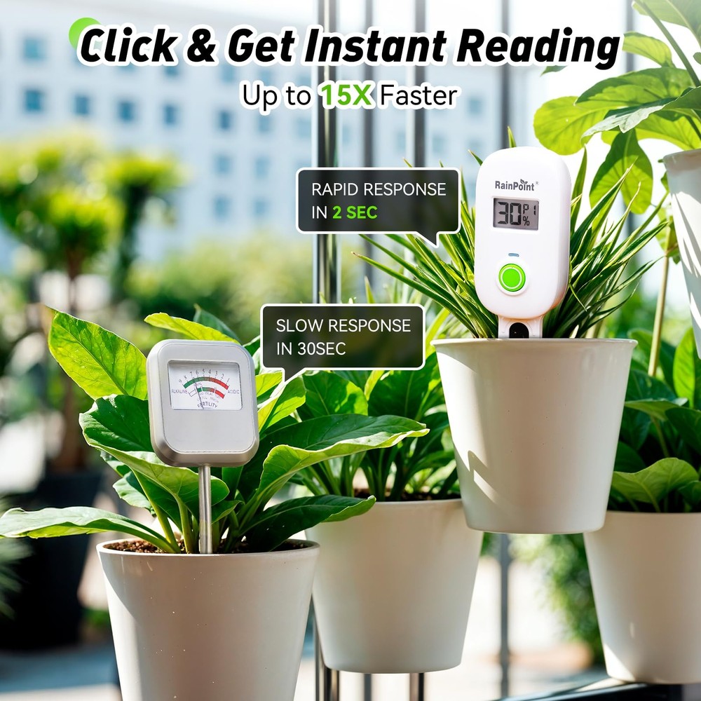 RAINPOINT Smart Digital Wireless Plant Moisture Meter Sensor + Hub