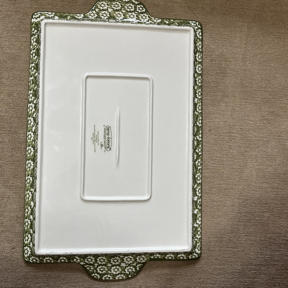 Temp-tations Old World Green Handled Serving Tray Platter Rectangle 16X9.75 EUC
