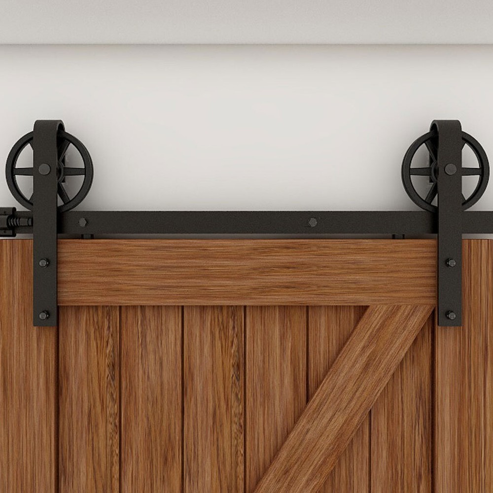 CCJH 4-20FT Sliding Barn Door Hardware Basic Black Roller Kit Single/Double Door