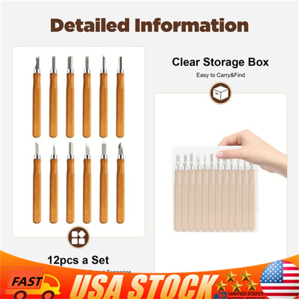 12Pcs Wood Carving Hand Chisel Tool Set Professional Woodworking Gouges Steel