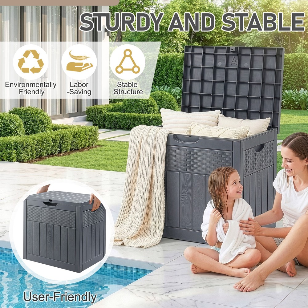 33 Gallon Deck Box Outdoor Storage Box with Lockable Lid Easy Assembly Durable