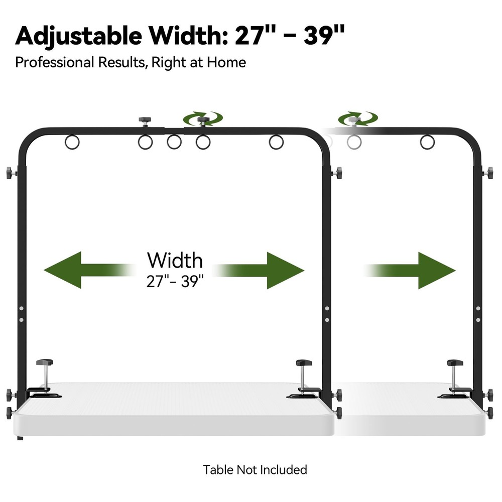 Adjustable Dog Grooming Arm for Table: 42'' Height, 27''–39'' Width, Clamp Fi...
