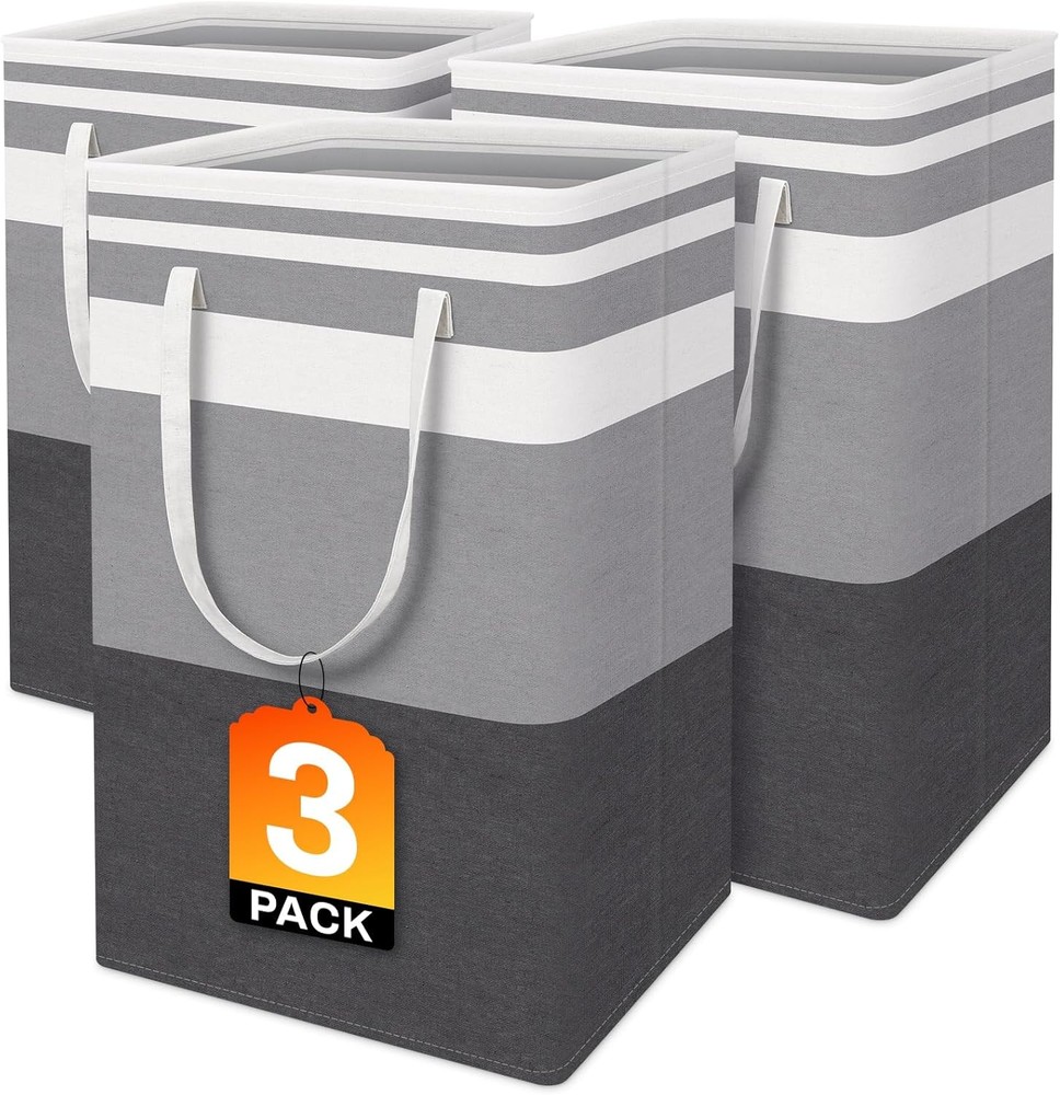 BlissTotes 3-Pack Laundry Basket, Freestanding＆Waterproof Laundry Hamper, Coll