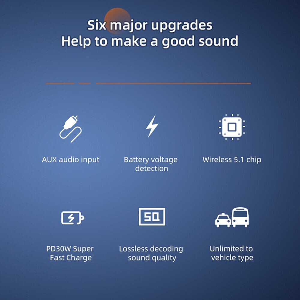 Bluetooth 5.1 Car Wireless FM Transmitter Adapter PD 30W USB Charger Hands-Free